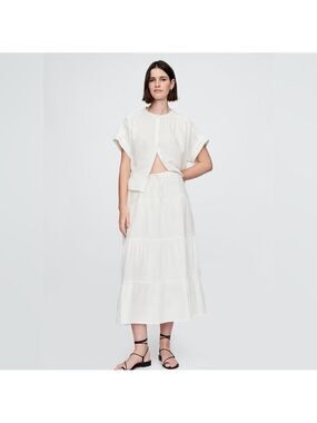 Gap Tiered Crinkle Gauze Cotton Maxi Skirt NWT L Beachy BoHo Summer Wedding